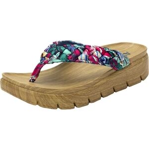 Alegria Blue‎ Multi Floral Rainbow Braided Flip Flop Thong Platform Sandals 40
